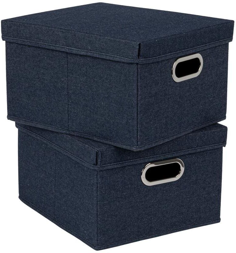 HOUSEHOLD ESSENTIALS 8.6 in. H x 13 in. W x 15 in. D Denim Blue Collapsible Polylinen and Cardboard Cube Storage Bin 2-Pack