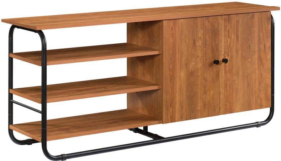 SAUDER 62.008 in. Union Plain Prairie Cherry Entertainment Credenza Fits TV's up to 65 in. with Doors and Open Shelves