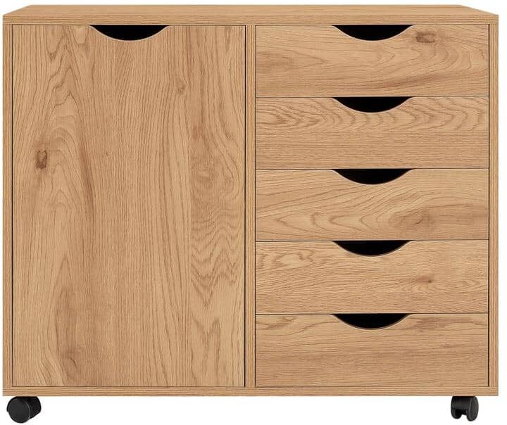 MAYKOOSH Natural 5 Drawer with Shelf 30.7 in W x 15.7 in D x 26.3 in H Wooden File Cabinets Vertical File Cabinet