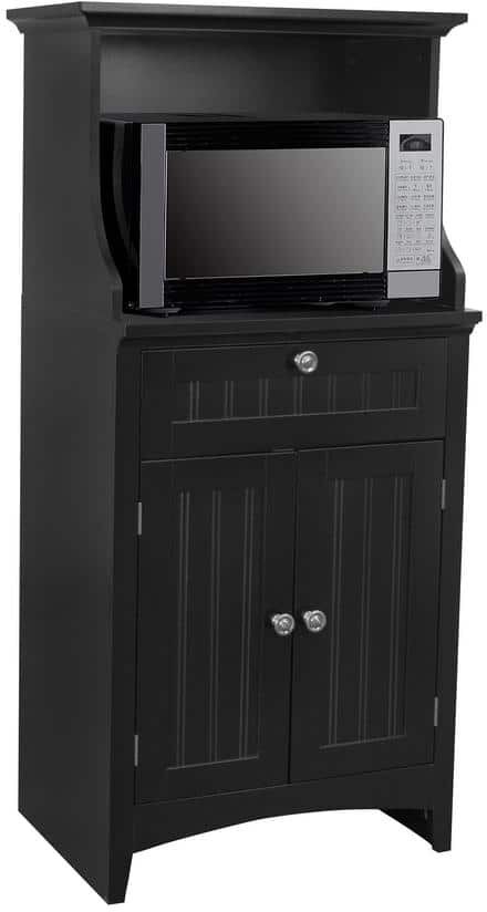 OS Home and Office Furniture Casual Basics Black Microwave/Coffee Maker Utility Cabinet with Drawer and 2-Doors