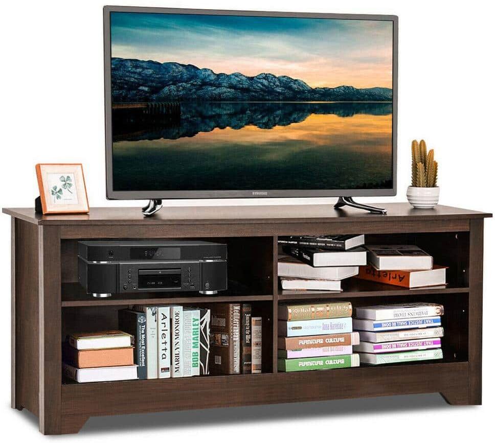 Costway Espresso 58 in. TV Stand Entertainment Media Center Console Fits TV's up to 65 in. Wood Storage Furniture