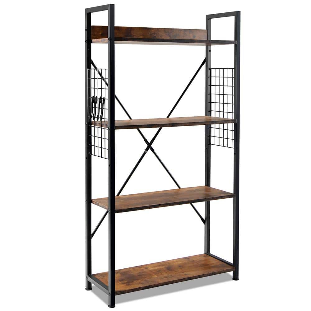 Costway 43.5 in. 4 -Tier Industrial Bookshelf Open Storage Standard Bookcase Display Shelf for Home Office in Coffee