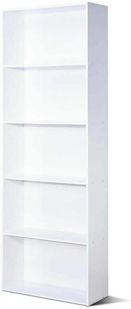 Costway 67 in. White MDF 5-Shelfves Standard Bookcase with Storage