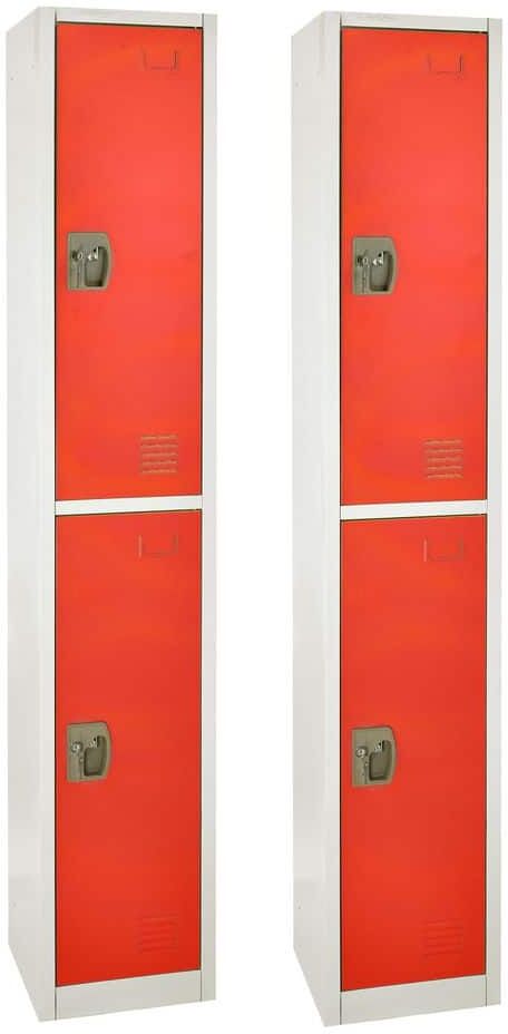 AdirOffice 629-Series 72 in. H 2-Tier Steel Key Lock Storage Locker Free Standing Cabinets for Home, School, Gym in Red (2-Pack)