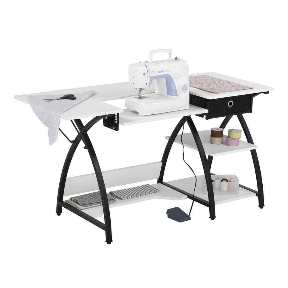 Sew Ready Comet Plus 56.75 in. W x 23.5 in. D PB Craft Sewing Center with Storage Drawers in Black/White