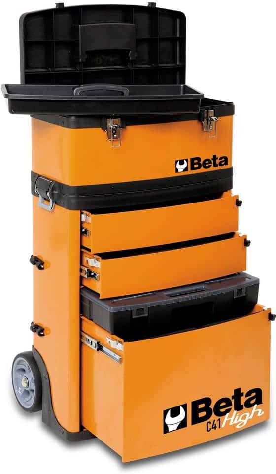 Beta 21 in. Mobile Tool Utility Cart with 3 Slide-Out Drawers and Removable Top Box with Carry Handle in Orange