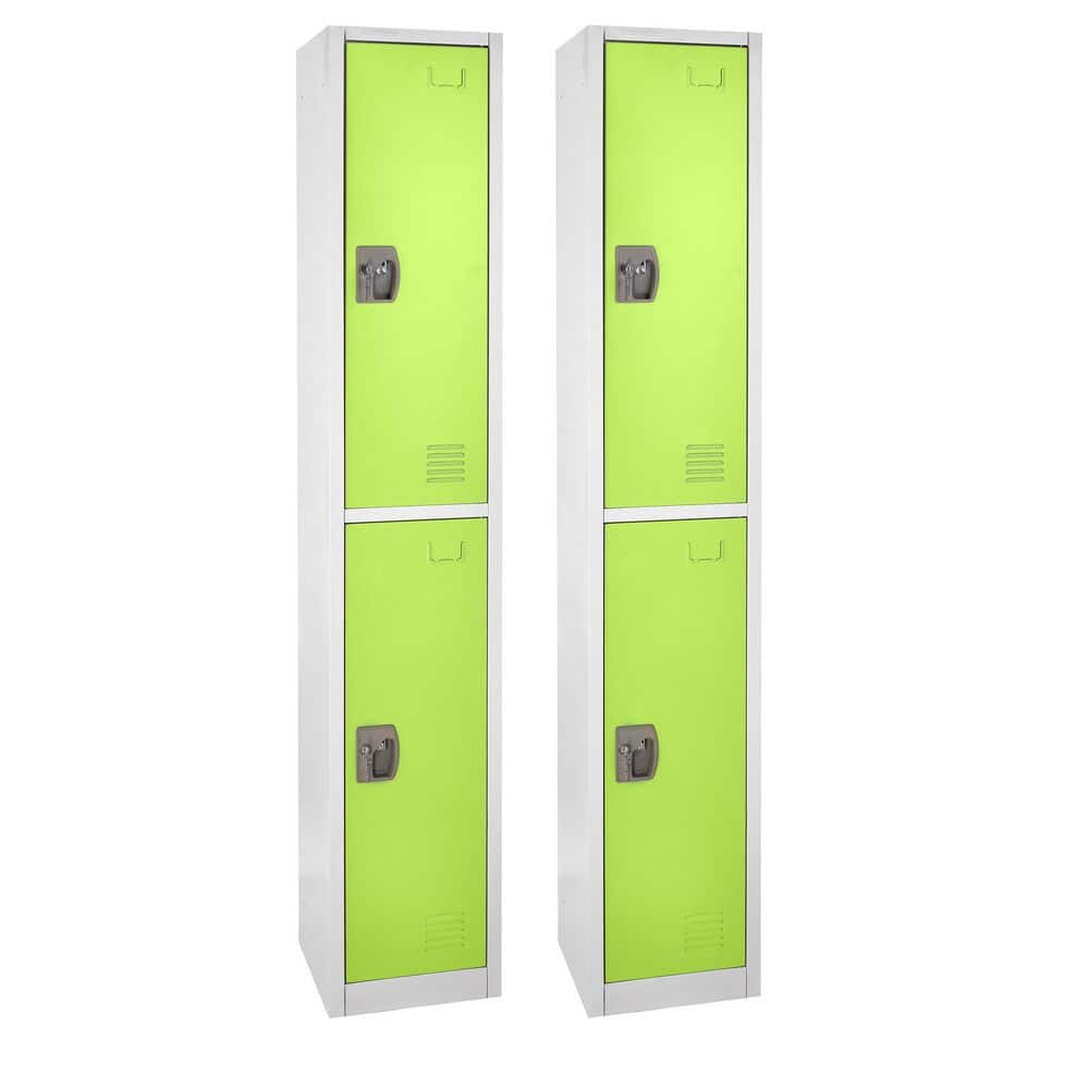 AdirOffice 629-Series 72 in. H 2-Tier Steel Key Lock Storage Locker Free Standing Cabinets for Home, School, Gym in Green (2-Pack)