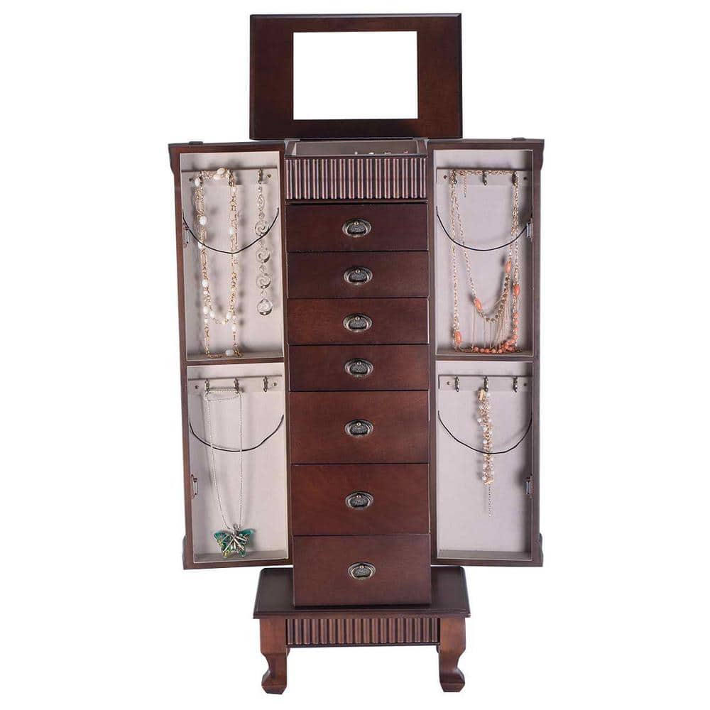 HONEY JOY 14.8 in. W x 9 in. D x 38.6 in. H Jewelry Cabinet Armoire Cambered Front Storage Chest Stand Organizer