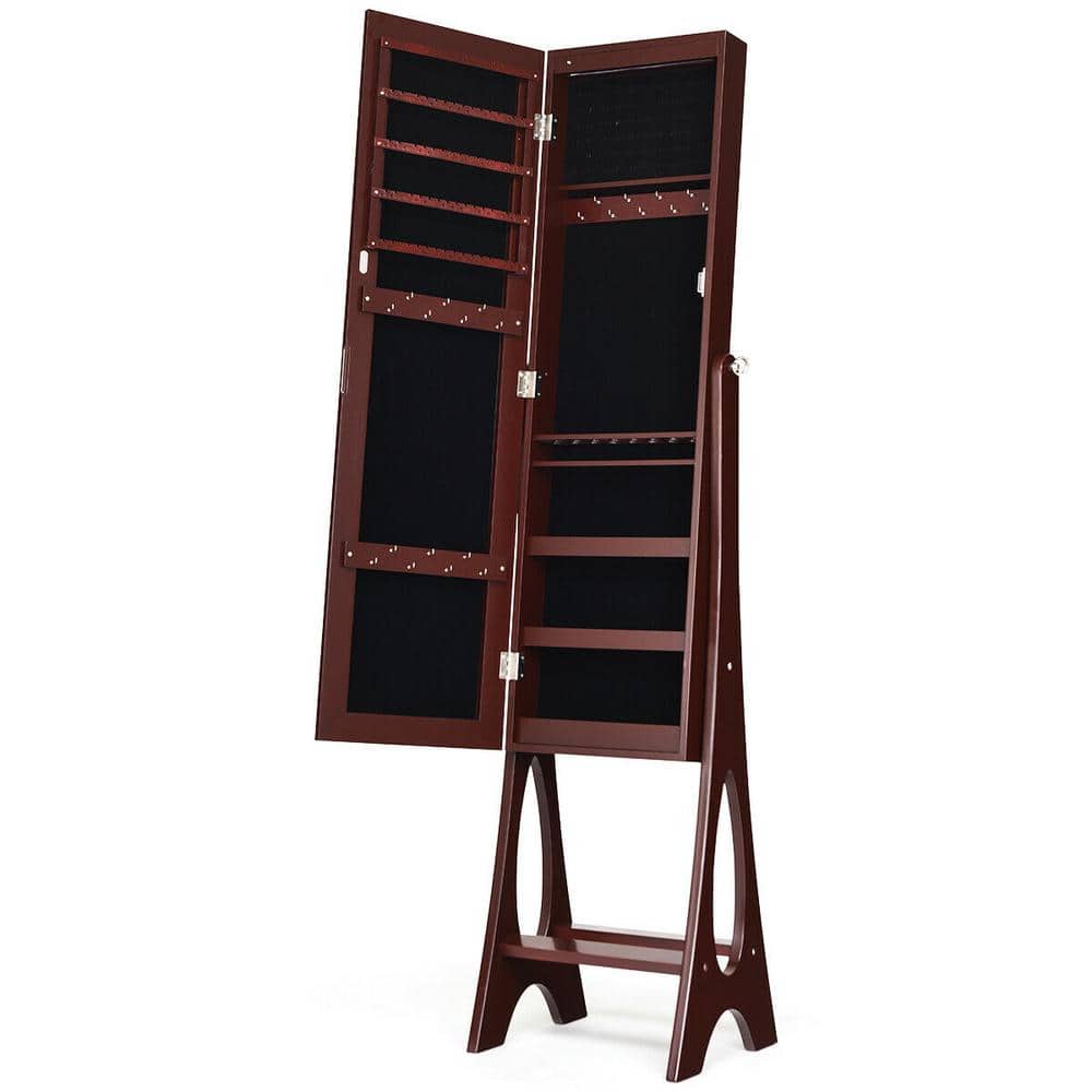 Costway LED Brown Cabinet Jewelry Armoire 13.5in x 14.5in x 61in