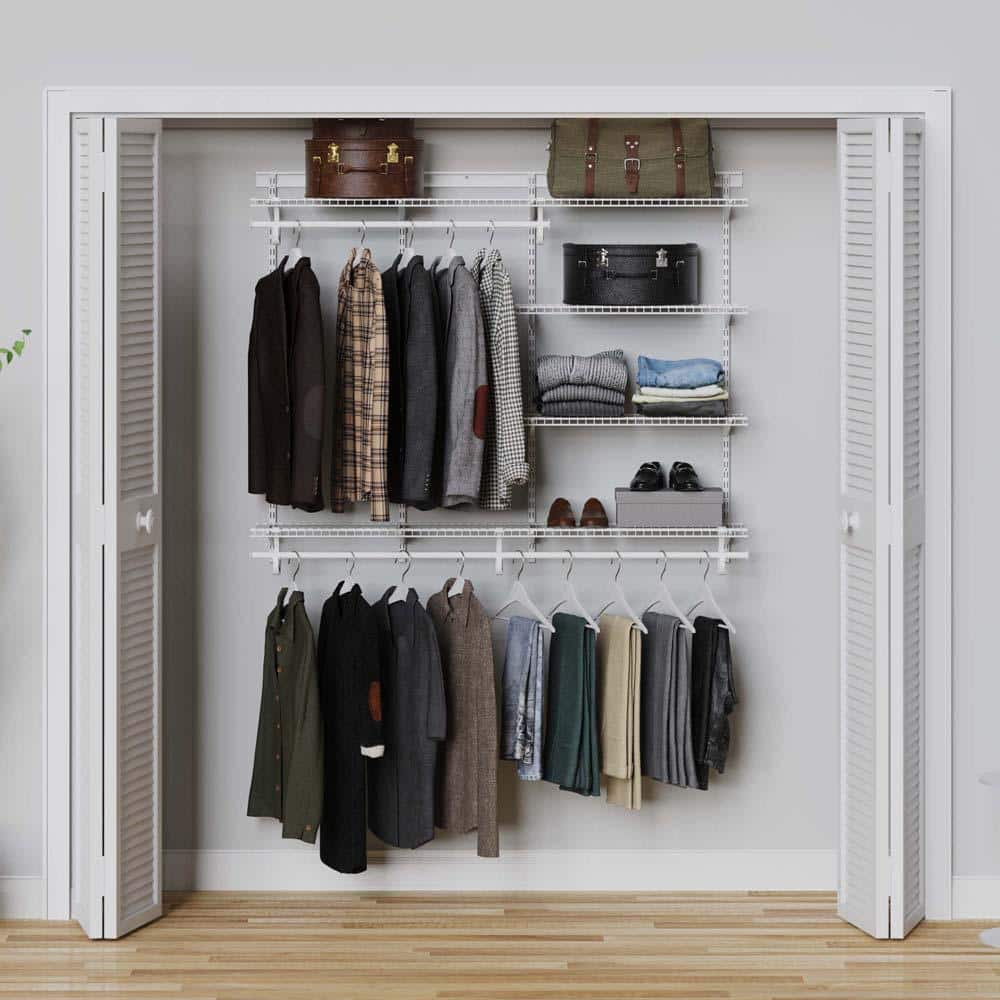 ClosetMaid ShelfTrack 49 - 96 in. W White Reach-In Wall Mount 3-Shelf Wire Closet System Organizer Kit