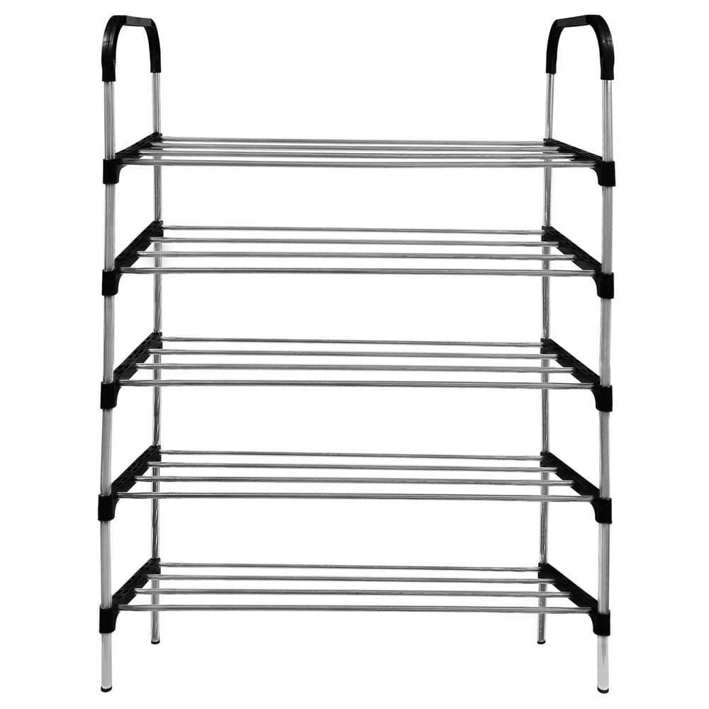 Modern Homes 41 in. H 5 Tier Storage for 15-Pairs of shoes black Steel and Plastic Shoe Rack