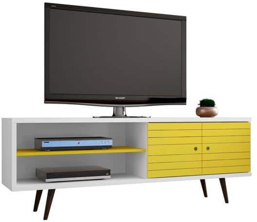 Manhattan Comfort Liberty 63 in. White and Yellow Gloss Composite TV Stand Fits TVs Up to 60 in. with Storage Doors