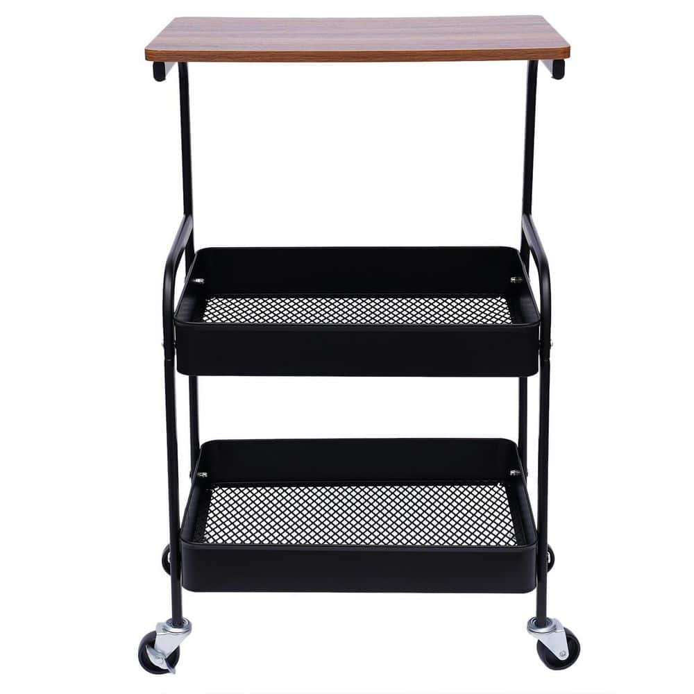 YIYIBYUS Black Rolling 3-Tier Iron Printer Stand Shelving Unit (16.93 in. W x 29.21 in. H x 11.81 in. D)