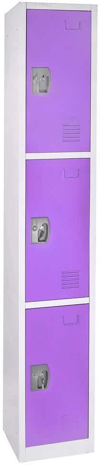 AdirOffice 629-Series 72 in. H 3-Tier Steel Key Lock Storage Locker Free Standing Cabinets for Home, School, Gym in Purple