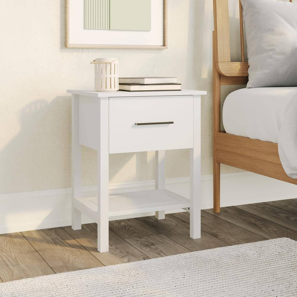 Welwick Designs 1-Drawer White Wood Set of 2-Craftsman Nightstands with Shelf