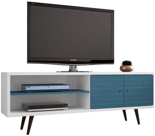 Manhattan Comfort Liberty 63 in. White and Aqua Blue Composite TV Stand Fits TVs Up to 50 in. with Storage Doors