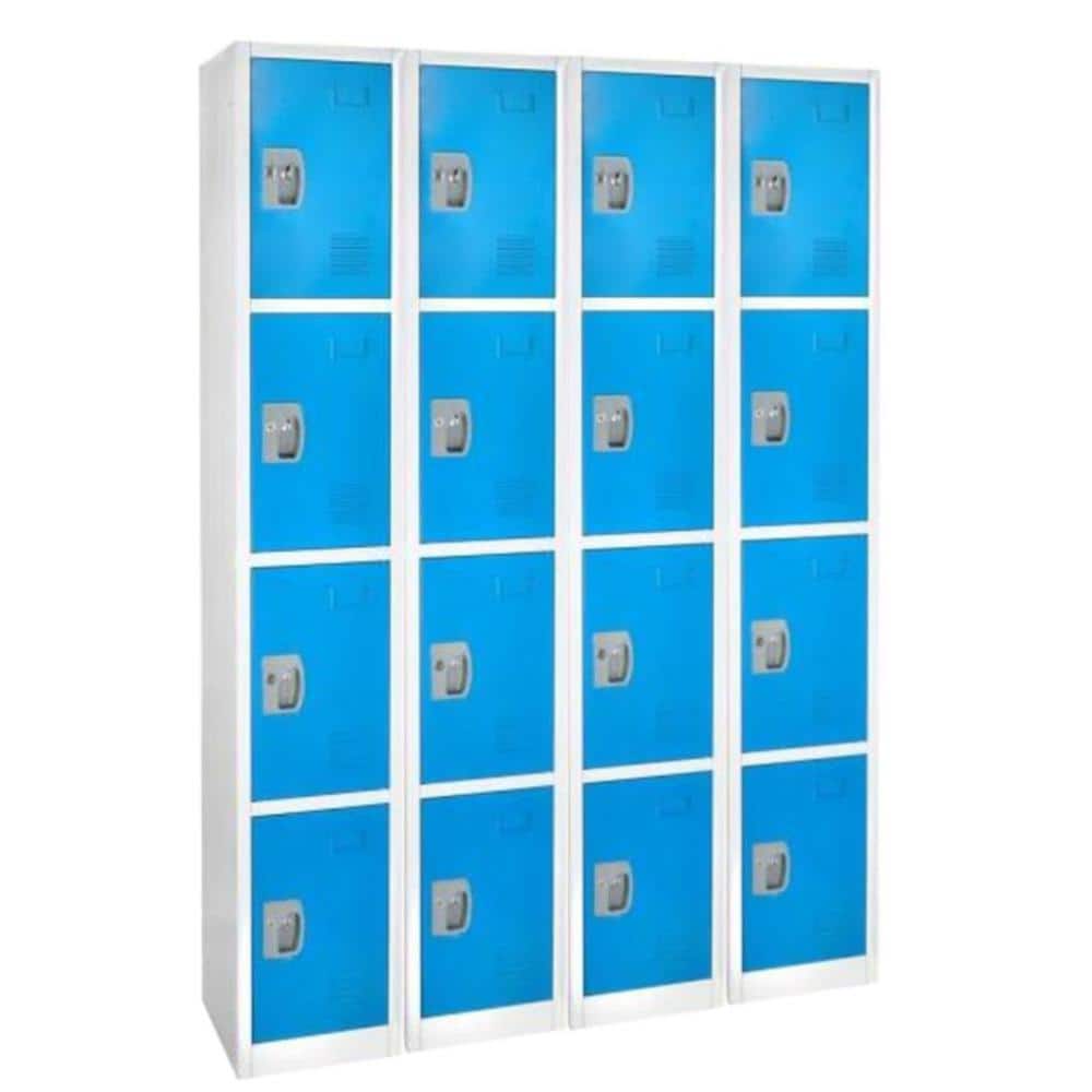 AdirOffice 629-Series 72 in. H 4-Tier Steel Key Lock Storage Locker Free Standing Cabinets for Home, School, Gym in Blue (4-Pack)
