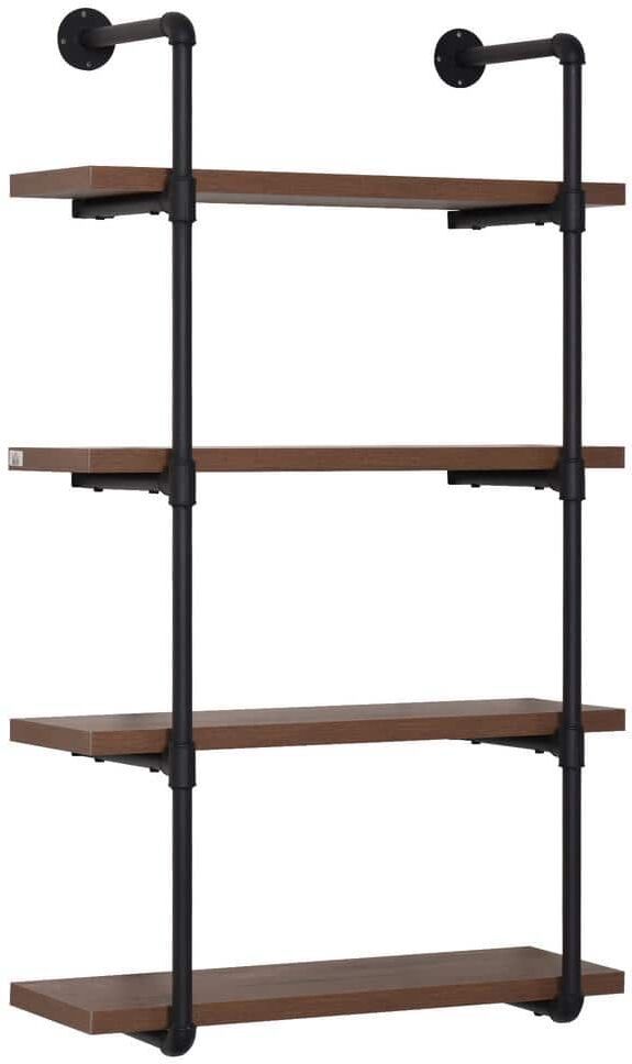 HOMCOM Modern 1.25 in. Rustic Brown 4-Tier Industrial Pipe Shelves Floating Wall Mounted Bookshelf Metal Frame Display Rack