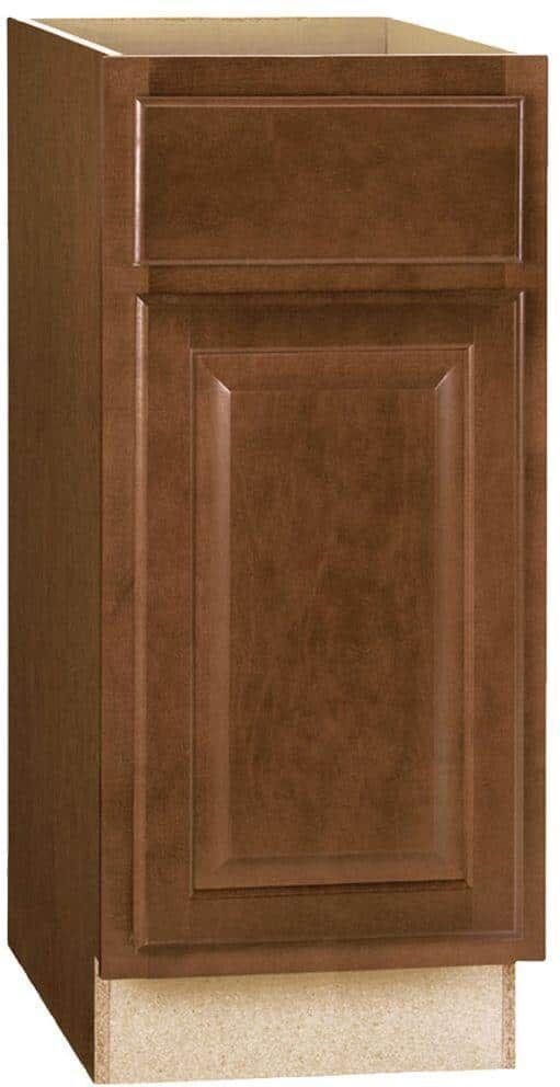 Hampton Bay Hampton 15 in. W x 24 in. D x 34.5 in. H Assembled Base Kitchen Cabinet in Cognac with Ball-Bearing Drawer Glides