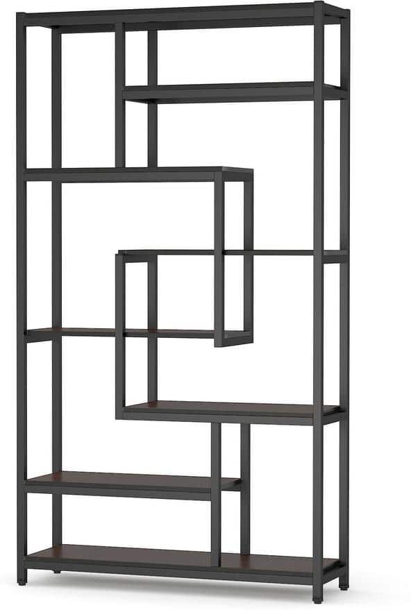 Tribesigns Earlimart 70.86 in. Rustic Brown Engineered Wood and Metal 8 Shelf Etagere Bookcase Bookshelf with Open Storage Shelves