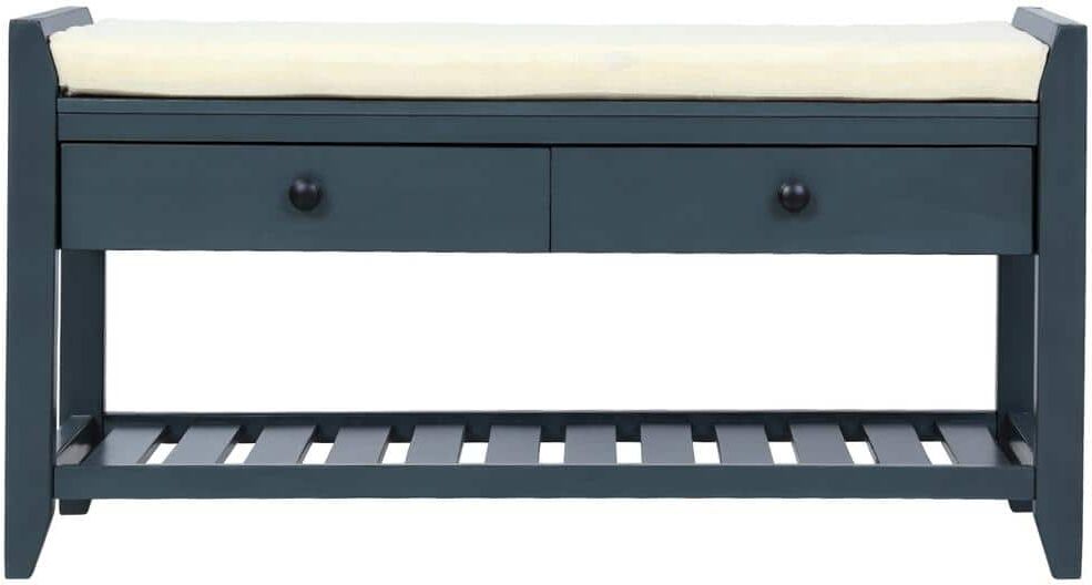 YOFE Antique Navy Bench Shoe Rack Cushioned Seat and Drawers, Multipurpose Entryway Storage Bench 20 in. x 14 in. x 39 in.