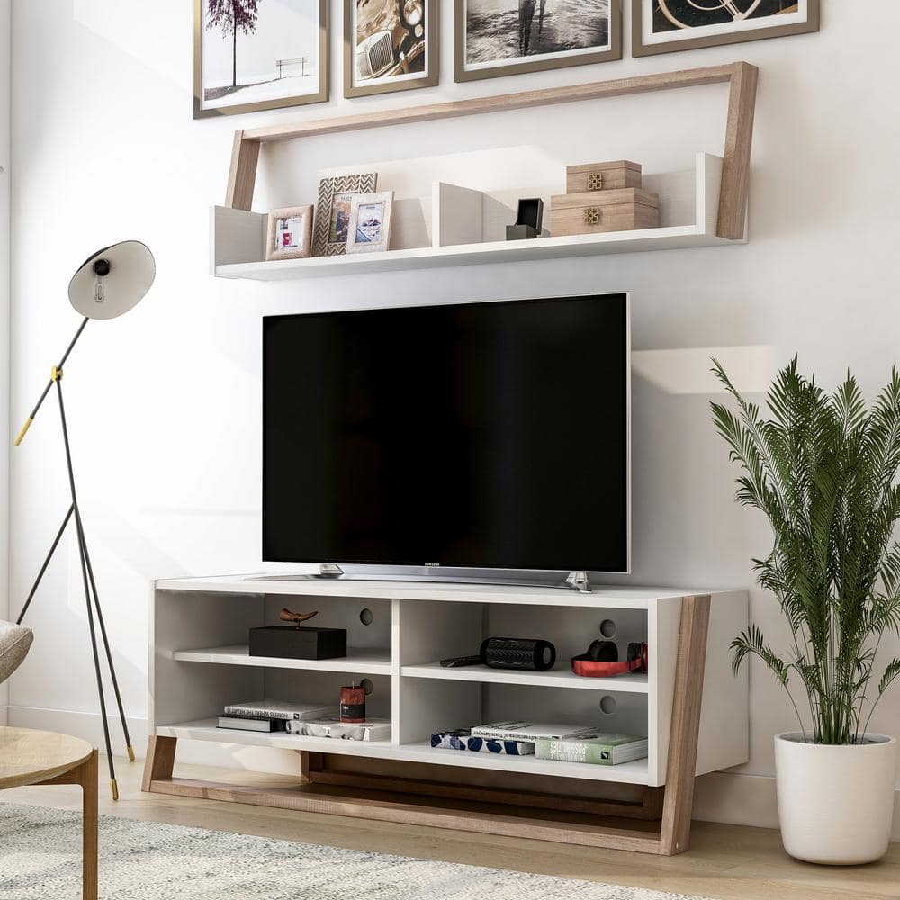 Furniture of America Addis 2 Piece 62.50 in. W Beige TV Console with 4-Shelves Fits TV's Up to 70 in. with Cable Management