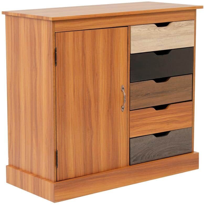 American Furniture Classics OS Home and Office Interesting Yellow Oak Laminate Accent Storage Cabinet with 5-Drawers and 1-Door