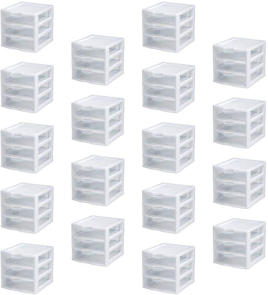 Sterilite Small Compact Countertop 3 Drawer Desktop Storage Unit (18-Pack)