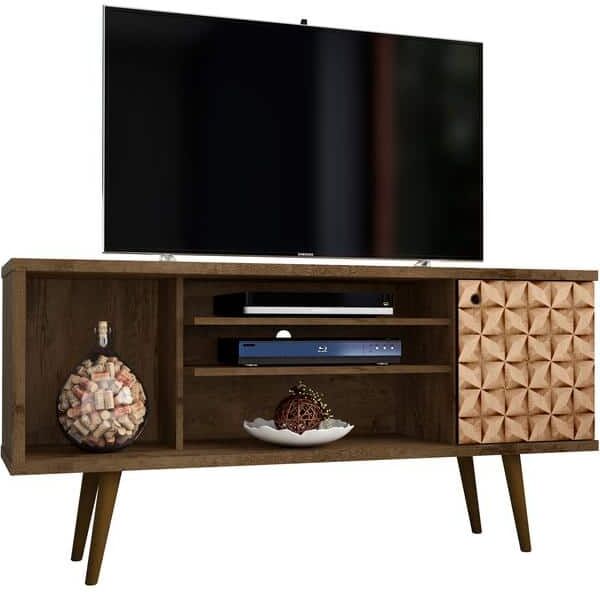 Manhattan Comfort Liberty 53 in. Rustic Brown and 3D Brown Prints Composite TV Stand Fits TVs Up to 50 in. with Storage Doors