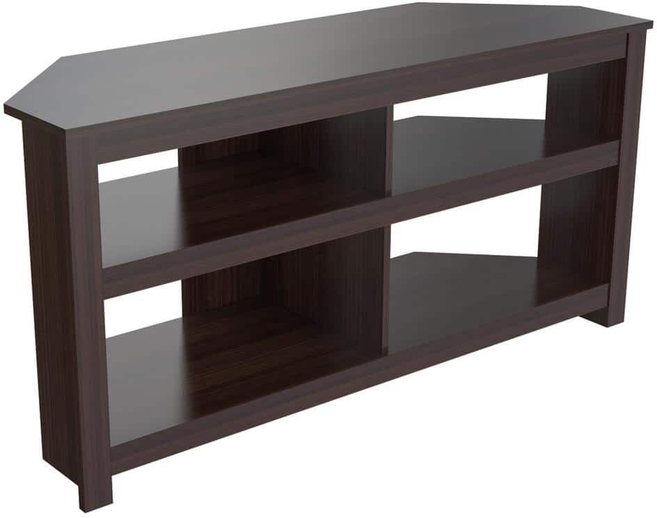 Inval 50 in. Espresso Wengue Wood Corner TV Stand Fits TVs Up to 60 in. with Cable Management