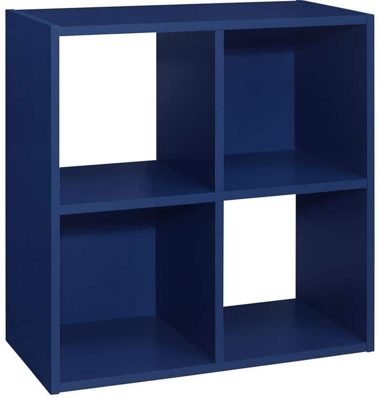 Signature Home SignatureHome Height 24 in. Tall Blue Finish Wood 4-Cube Shelf Standard Bookcase with Back Panel 2 Closed, 2 Open