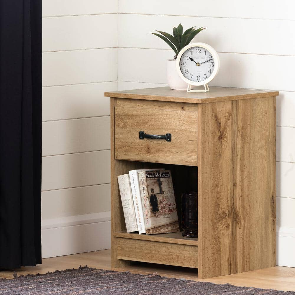 South Shore Tassio 1-Drawer Nordik Oak Nightstand 25 in X 17.75 in X 17 in