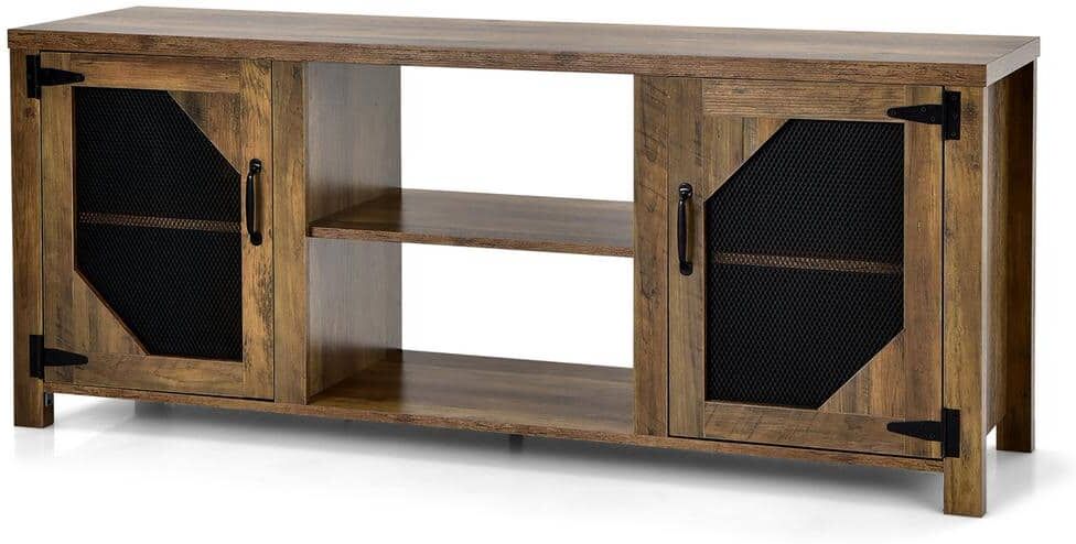 Costway 58 in. Brown TV Stand Entertainment Media Center for TVs up to 65 in. w/Steel Mesh Doors