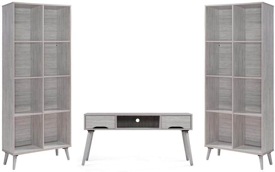 Noble House Chesline 3-Piece Grey Oak Entertainment Center Fits TVs Up to 49 in.