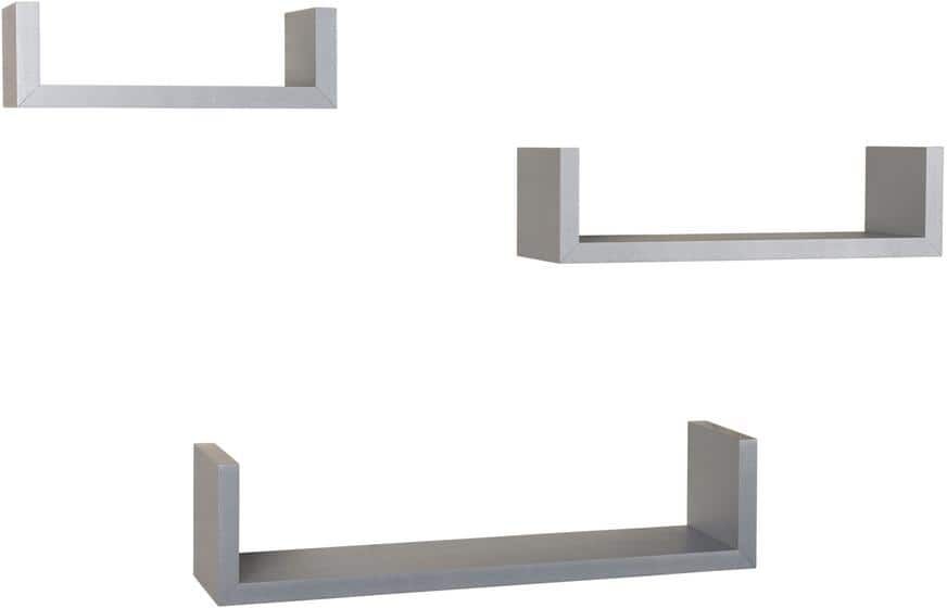 DANYA B 17 in. x 4 in. Gray Floating 'U' Laminated Shelves (Set of 3)