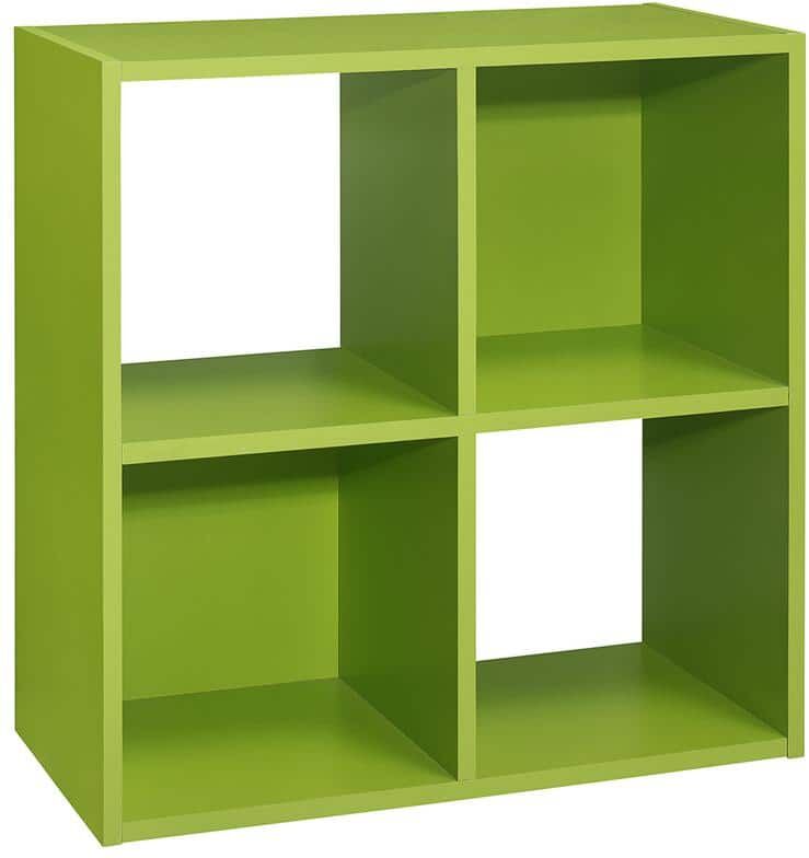 Signature Home SignatureHome Height 24 in. Tall Green Finish Wood 4-Cube Shelf Standard Bookcase with Back Panel 2 Closed, 2 Open