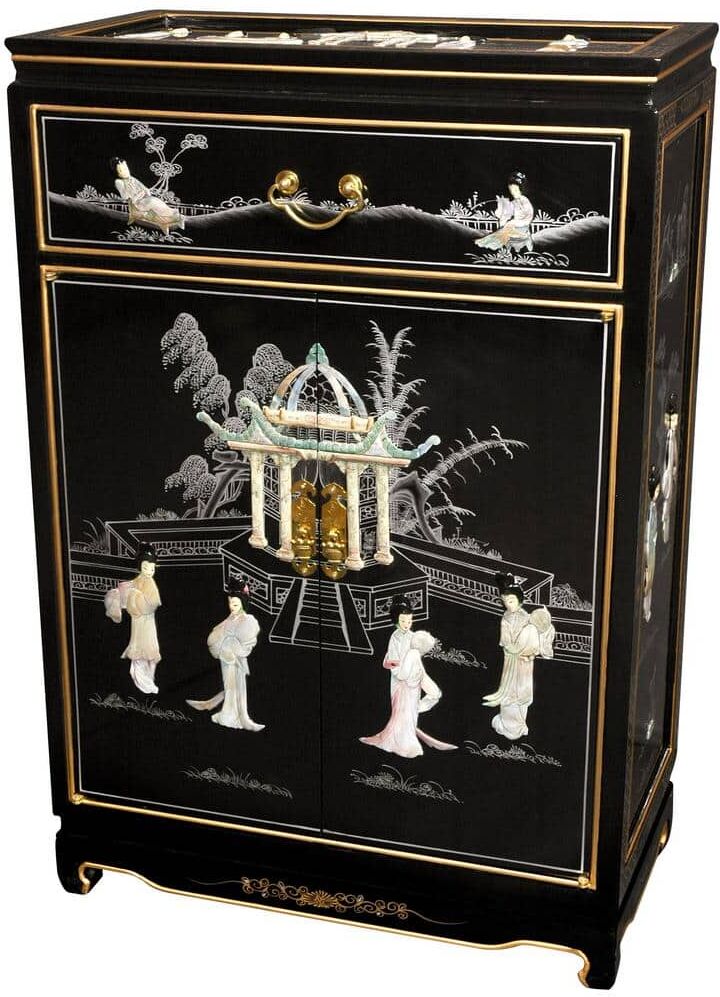 Oriental Furniture 36 in. H x 24 in. W Black Wood Shoe Storage Cabinet