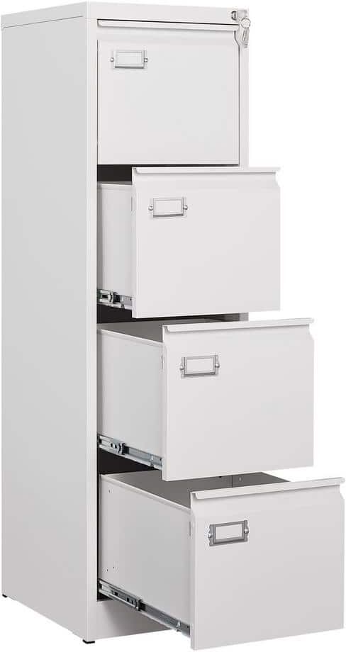 Mlezan 15.1 in. W x 52.36 in. H x 17.8 in. D 4 Drawer File Cabinet in White Vertical Metal Structure Legal Letter Storage