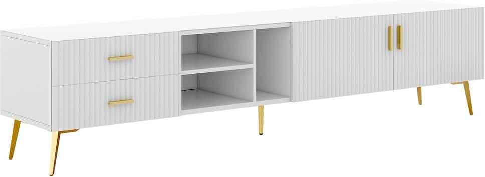 70.9 in. W x 13.8 in. D x 16.1 in. H White Linen Cabinet with TV Stand Fits TV's up to 77 in.