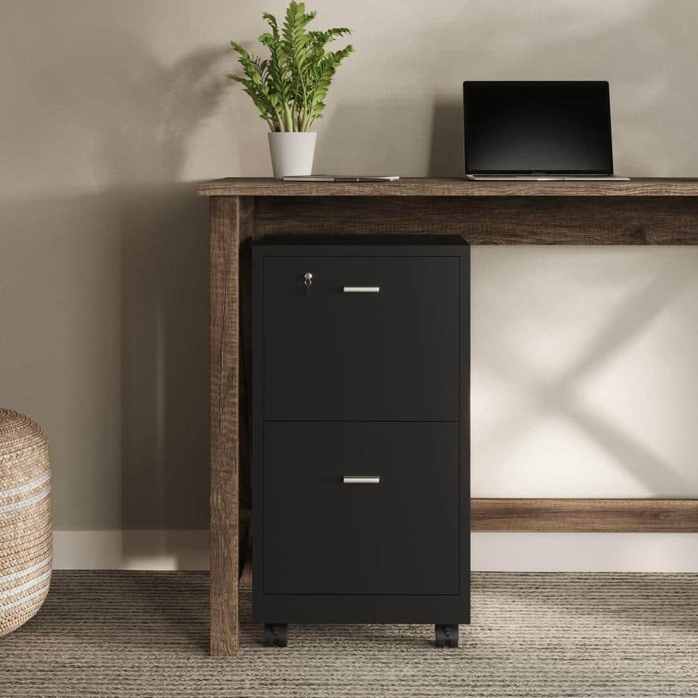 Lavish Home Locking 2-Drawer Matte Black Engineered Wood 27.28 in. H x 15.74 in. W x 14.17 in. D Vertical File Cabinet