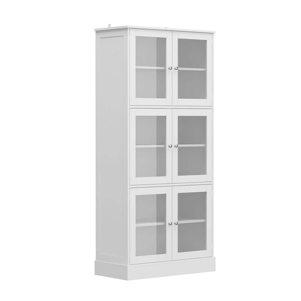 FUFU&GAGA 67.9 in. Tall White Wooden 6 Shelves Accent Bookcase, Storage Cabinet with Visible Tempered Glass Doors