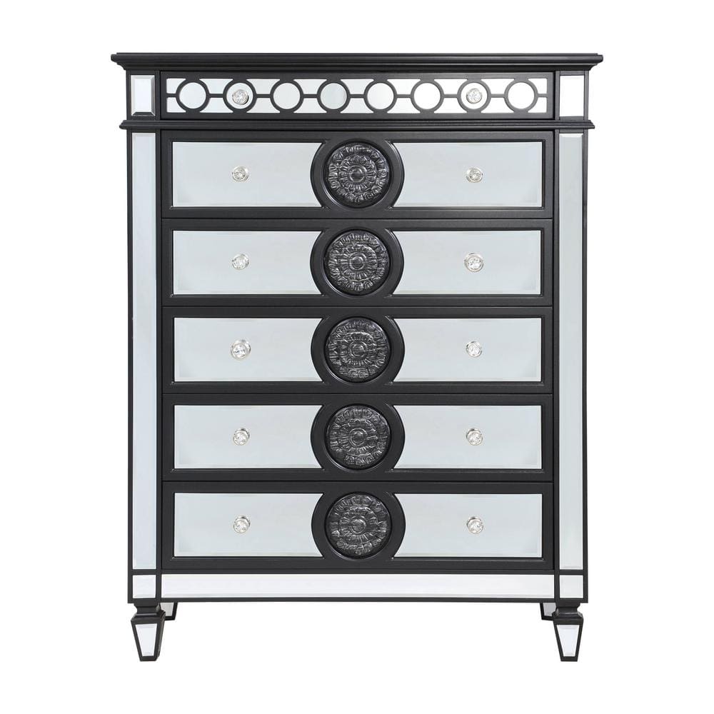 Acme Furniture Varian II 6-Drawer Black and Silver Chest of Drawers (56 in. H x 44 in. W x 21 in. D)
