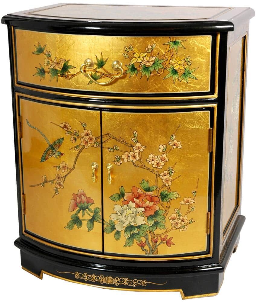 Oriental Furniture 24 in. H x 20 in. W Gold Wood Shoe Storage Cabinet