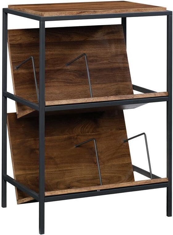 SAUDER Nova Loft 36 in. Grand Walnut Metal and Engineered Wood 3-Shelf Accent Storage Bookcase