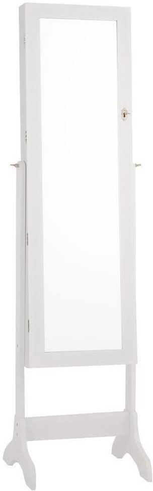 ANGELES HOME White Lockable Mirrored Jewelry Cabinet Armoire Storage Organizer Box