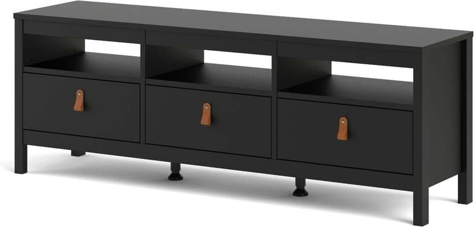 Tvilum Madrid 60 in. Black Matte TV Stand with 3 Storage-Drawers Fits TV's up to 55 in. with Cable Management