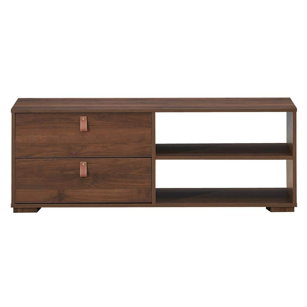 FORCLOVER 47.5 in. Walnut TV Stand with 2 Drawer Fits TV's up to 55 in. with an Open Shelf