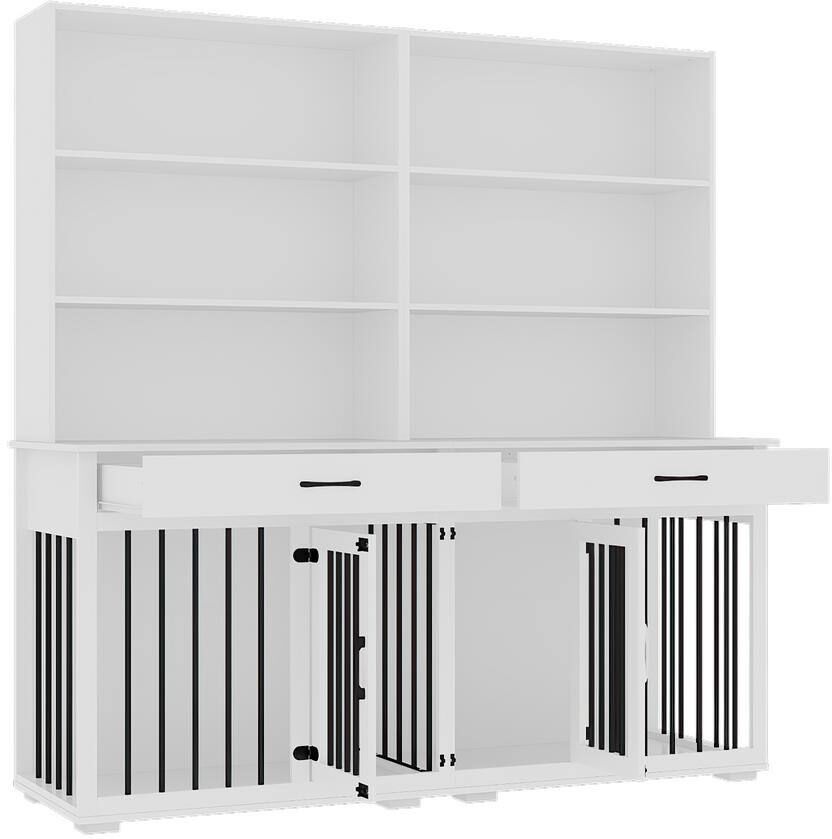 FUFU&GAGA Large Wooden Heavy Duty Dog Crate Storage Cabinet, Dog House Kennel with Wood 6-Shelf Bookcase Bookshelf, White