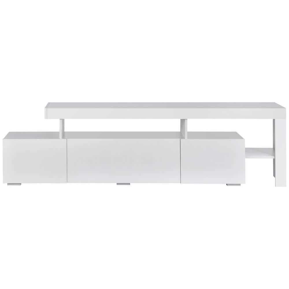 GODEER 73.20 in. White TV Stand With DVD Shelf Fits TV's up to 70 in., 16-Colored LED Lights