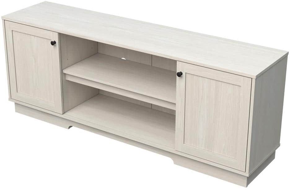 inval america LLC 62.99 in. Washed Oak TV Stand with 2-sliding doors that Fits TVs Up to 70 in. with Shelves and Cable Management